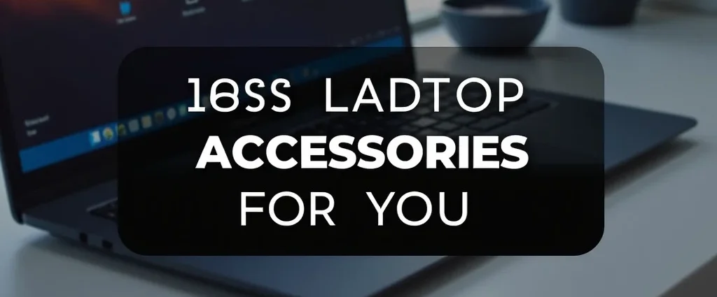 The image shows a collection of sleek, essential accessories neatly arranged with a laptop.