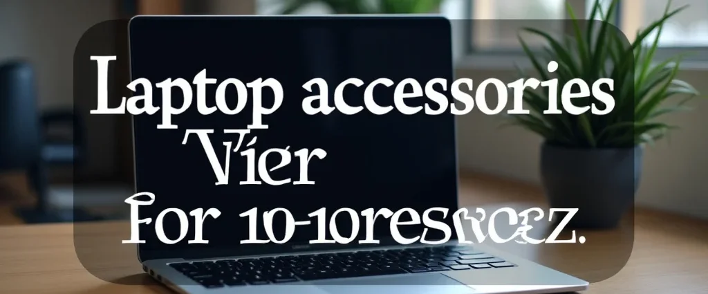 The image shows essential laptop accessories for beginners, including a mouse, keyboard, and stand.