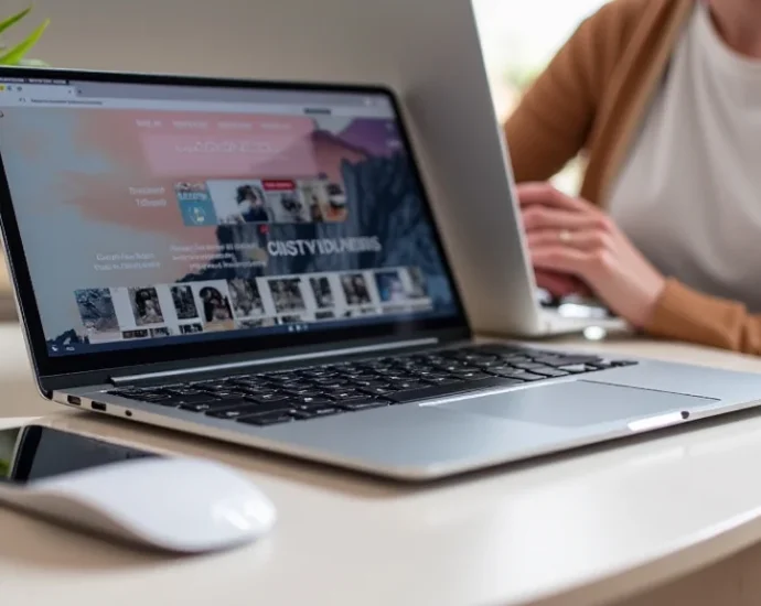 The image shows a curated collection of stylish laptop accessories for women.