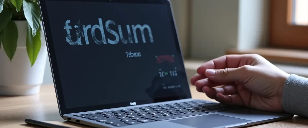 The image shows a sleek laptop with various useful accessories neatly arranged around it.